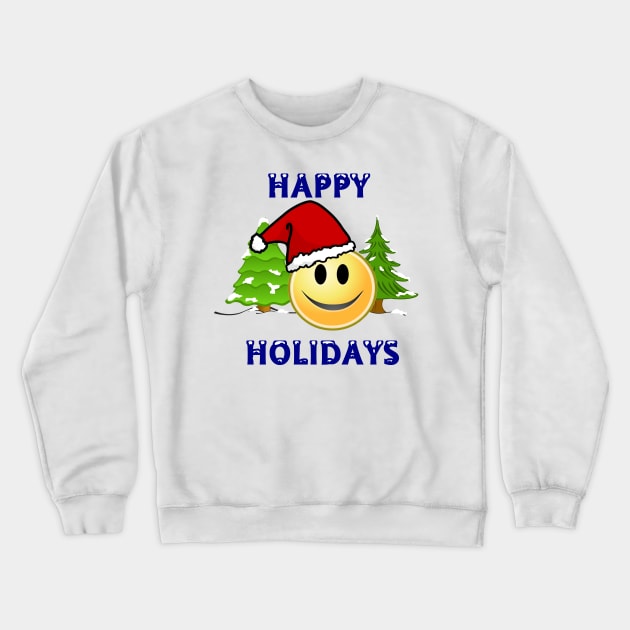 Happy Holidays Christmas Smiley Face Crewneck Sweatshirt by Atomus